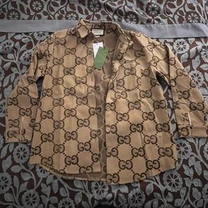 COPY - UNISEX Gucci Monogram Logo Graphic in Light Brown Jacket in EU 44 (US Sz…